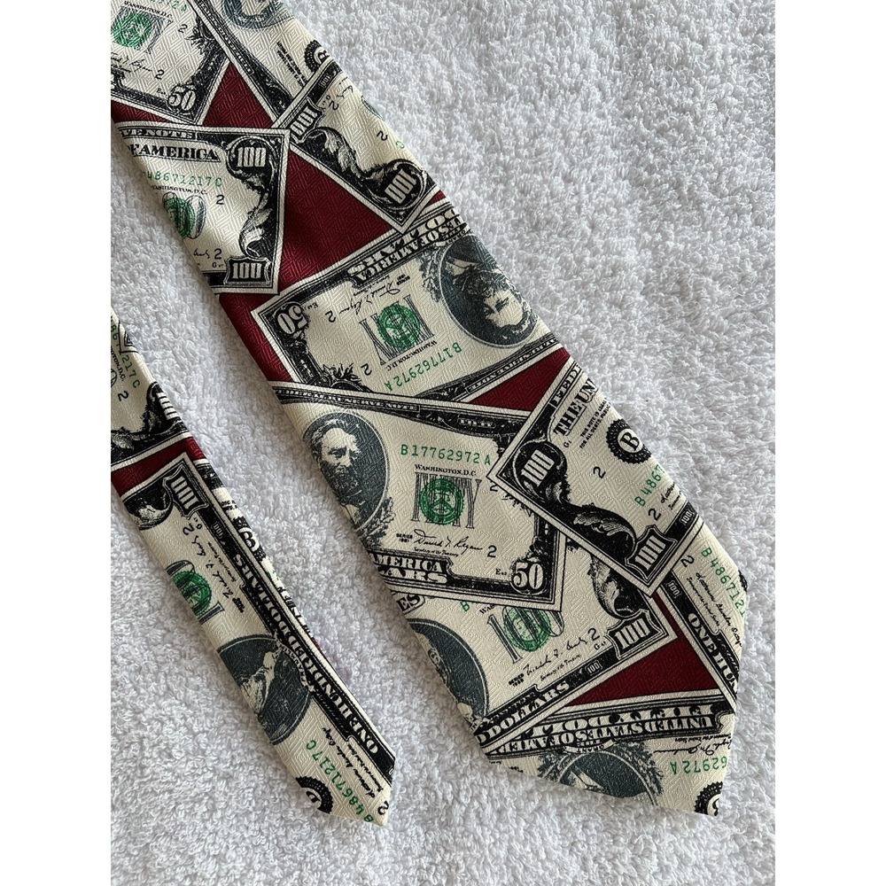 Dino Romero	USA Cash Money Motif Print Dead Presidents Benjamin Polyester Tie